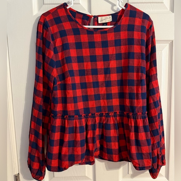 Universal Thread Tops - Universal Thread Buffalo Plaid Peplum Blouse-Size Large